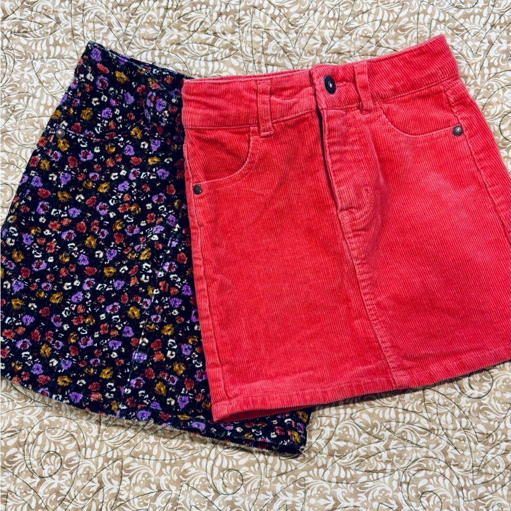art class Coral Corduroy & Floral Panel Girls Skirts (Bundle of Two)